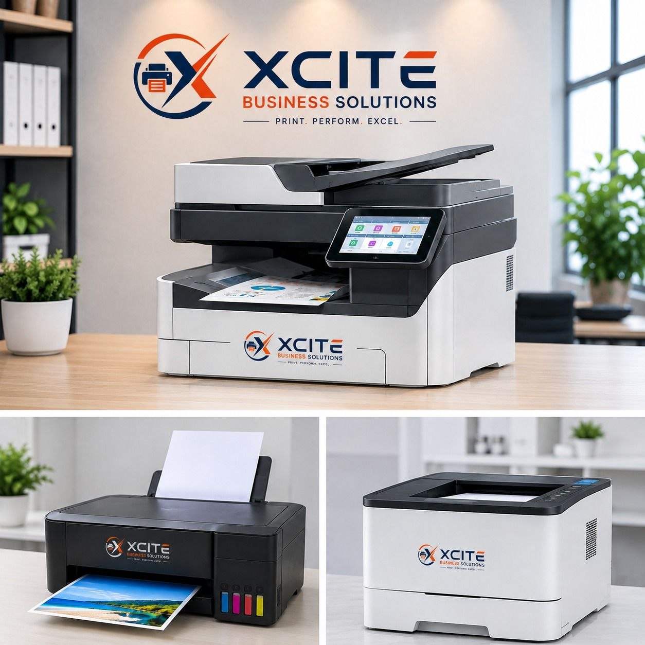 Technician repairing business office printer and providing AMC support